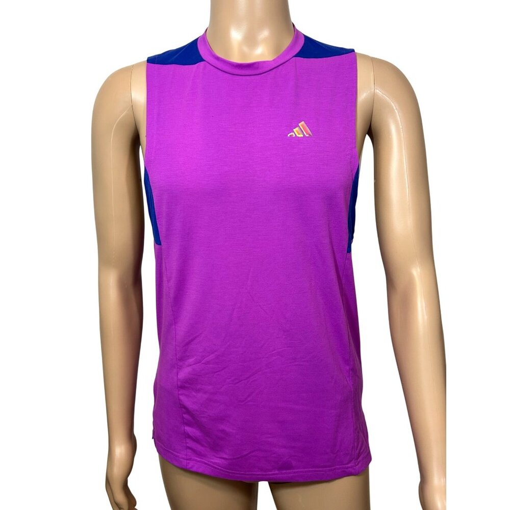 Adidas Men’s Training Tank Top Purple Blue S Logo Slim Activewear Gym Workout